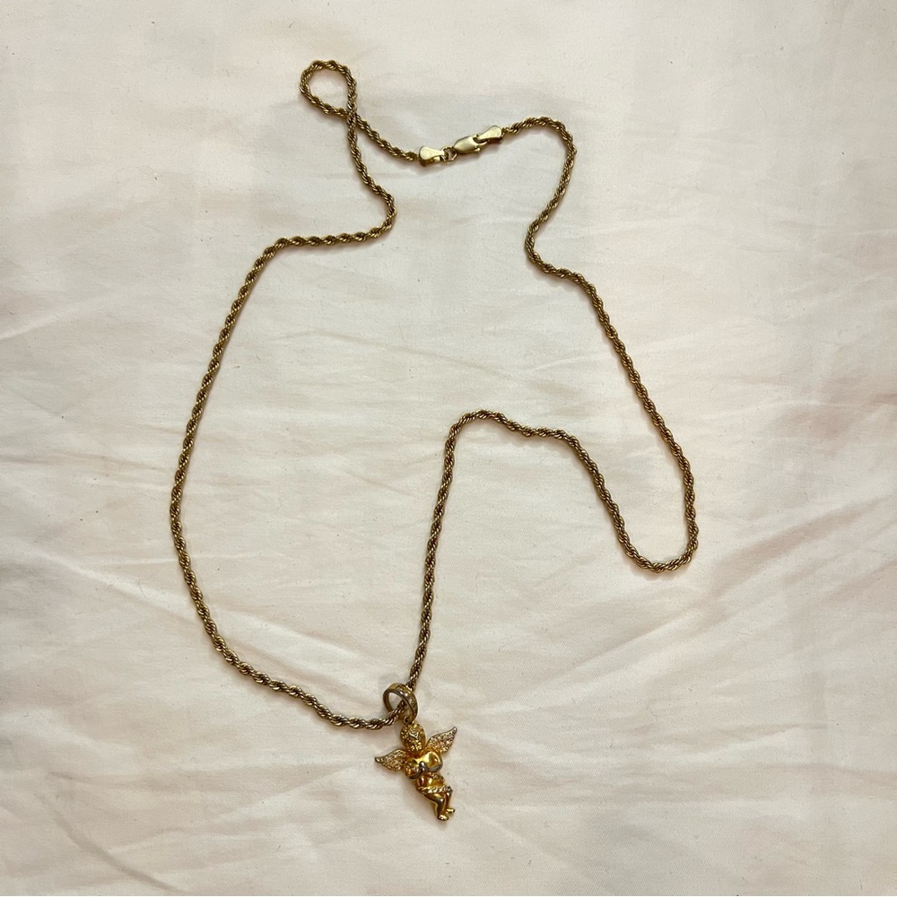 14k Baby Praying Angel Charm Mid Necklace